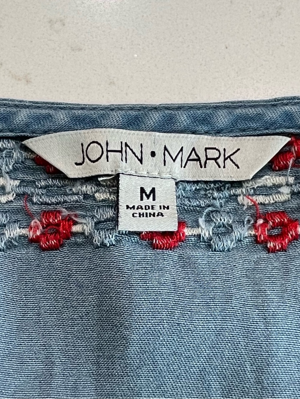 John Mark Chambray Tiered Embroidered Sleeveless Dress Medium - Picture 6 of 10
